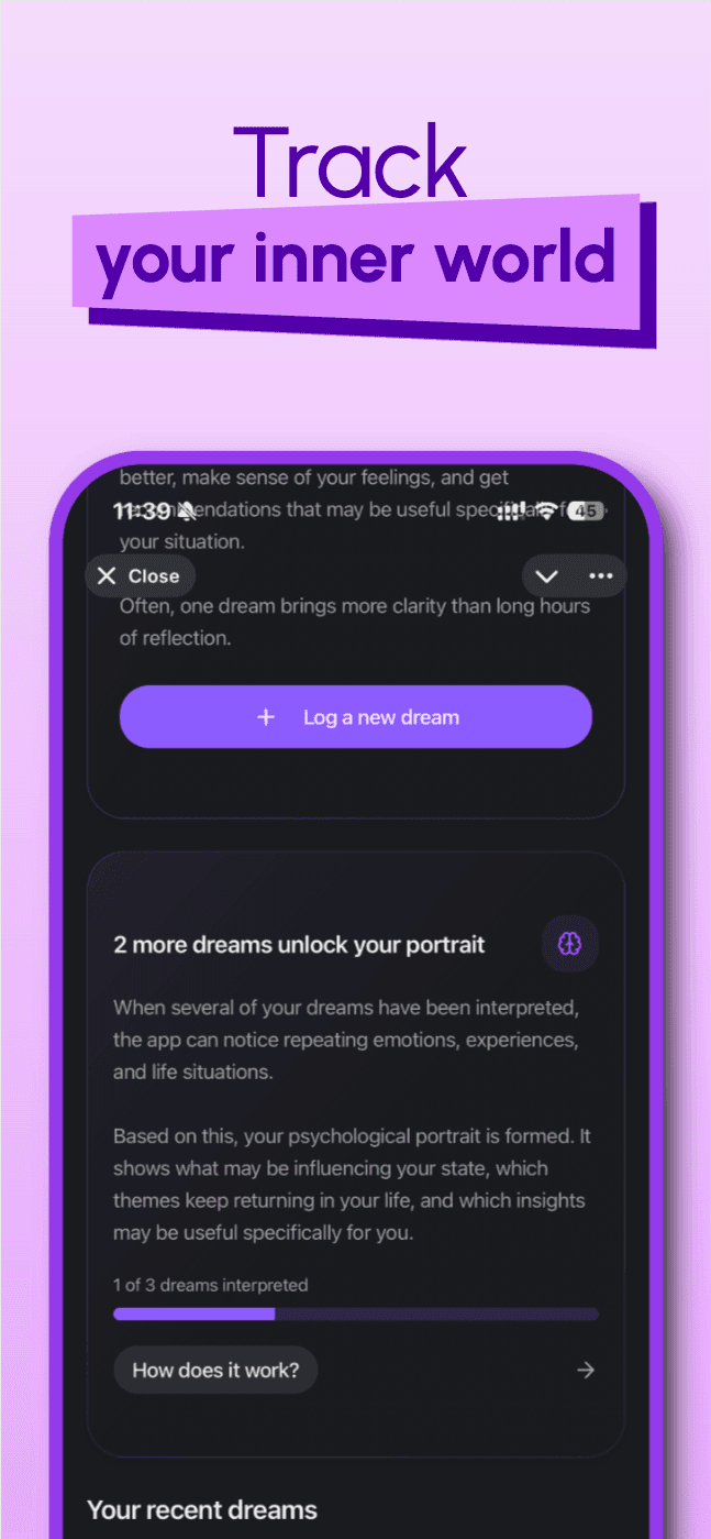 DreamLab inner world tracking screen